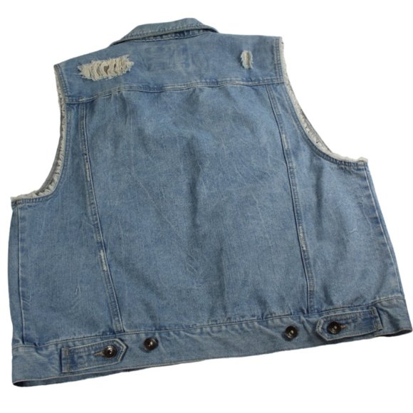 Jordan Craig Legacy Edition Distressed Biker Moto Blue Wash Denim Vest - Picture 6 of 8